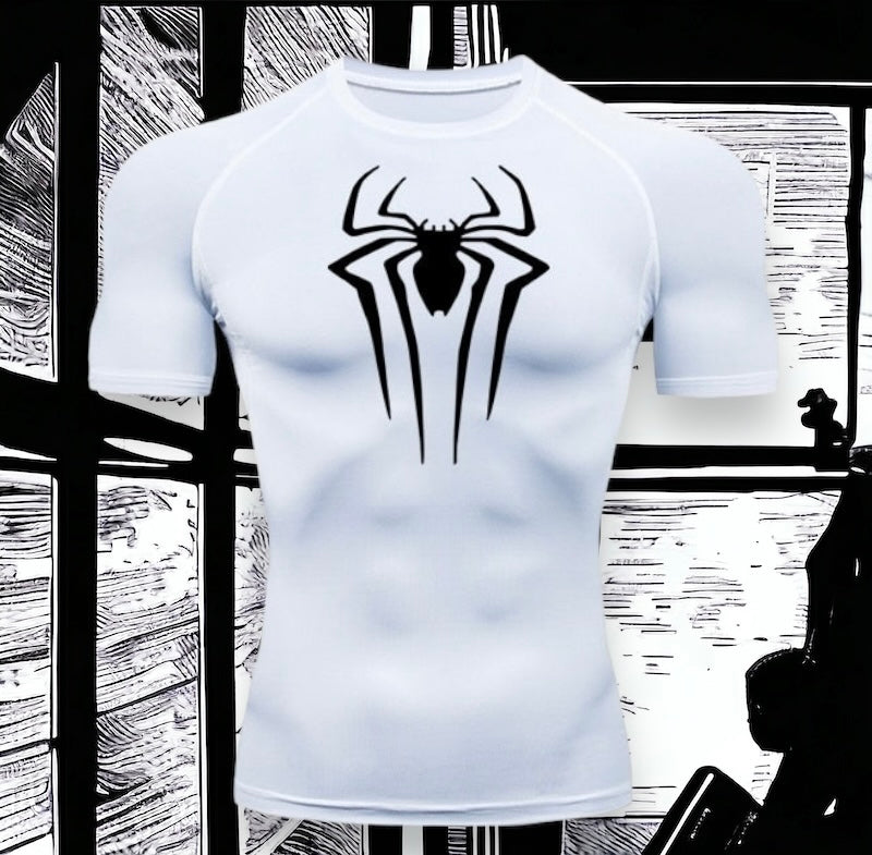 Spider Print Reflective Compression Shirts for Men Gym Workout